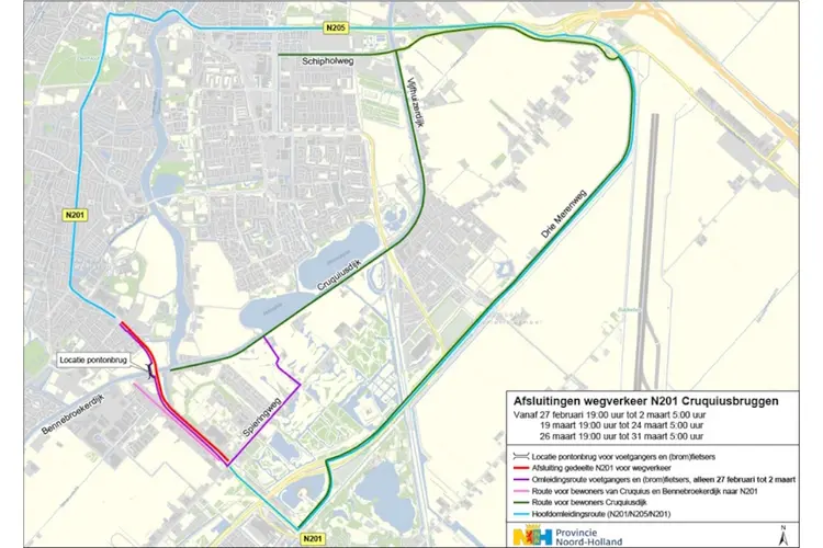 Afsluitingen N201 Heemstede - Laatste werkzaamheden Cruquiusbruggen